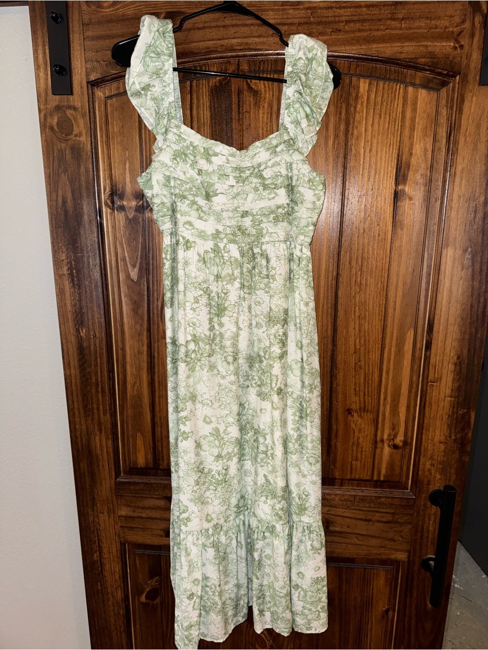 Green Floral Ruffle-Strap Maxi Dress